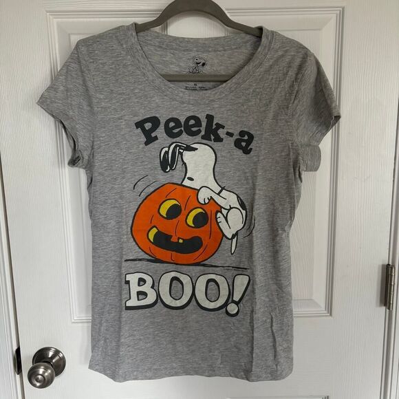Peanuts Snoopy Halloween Peek-A-Boo Pumpkin Tee Gray XL - Picture 1 of 7